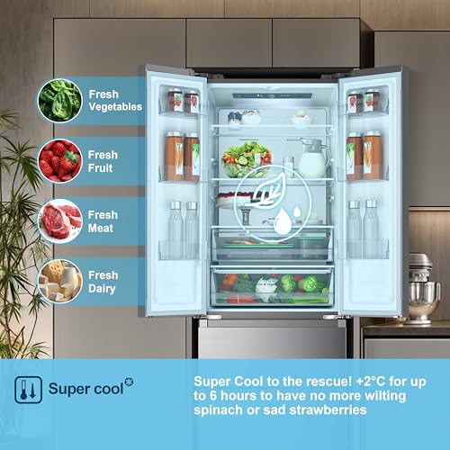 French Door Fridge Freezer, 485L Capacity, Total No Frost, Silver, 70cm Wide