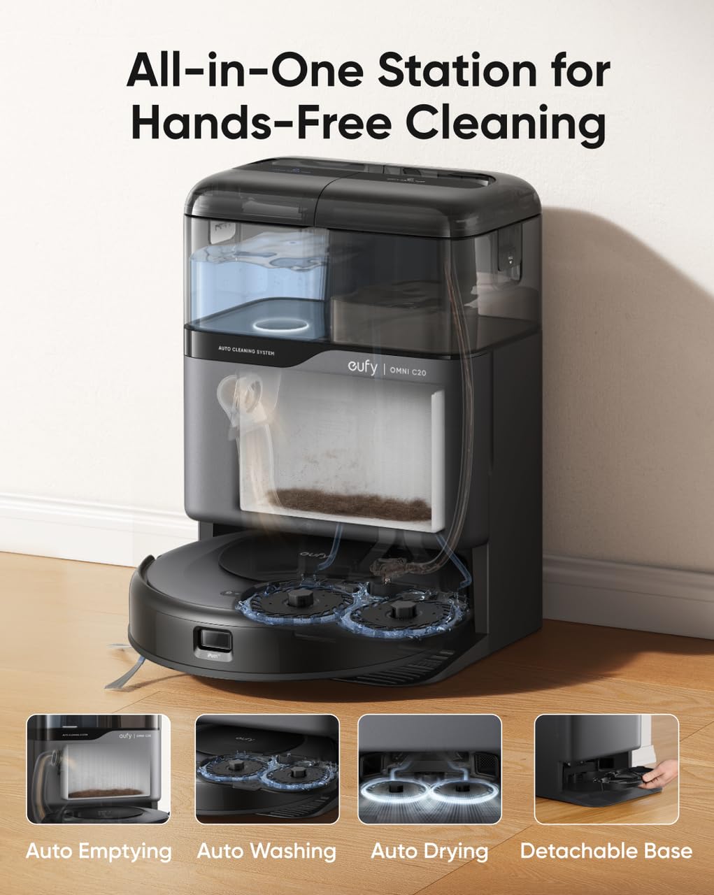 Omni C20 Robot Vacuum & Mop with All-in-One Station, 7000Pa, 3.35in Ultra-Slim, Self-Empty/Wash/Dry, Black (T2280)