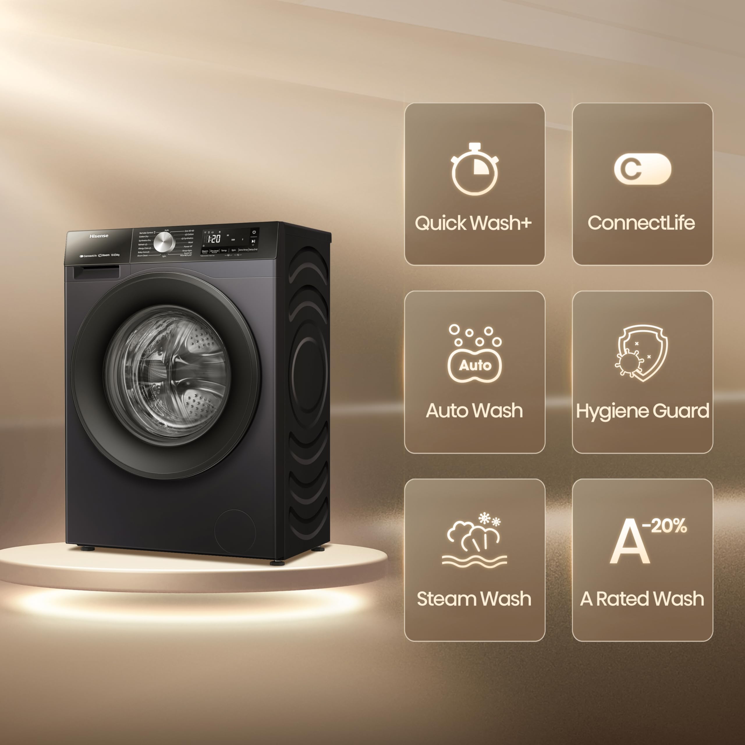 WD3S1043BB3 Washer Dryer, 10.5kg Wash, 6kg Dry, 1400rpm, Wi-Fi, Black