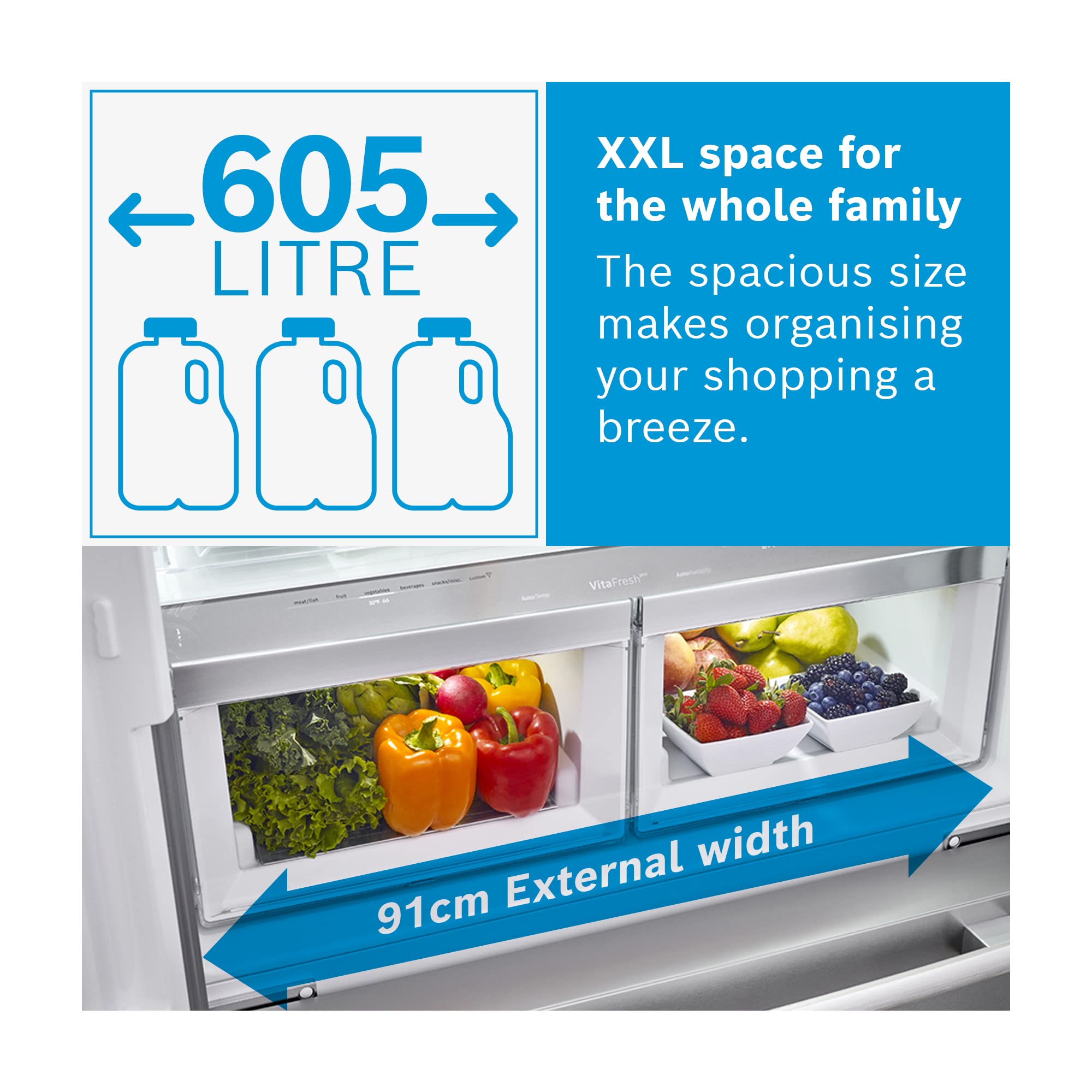 KFN96APEAG French Door Fridge Freezer, 605L, Total No Frost, Home Connect, 183 x 91 cm, Inox EasyClean, Freestanding, 4 Door