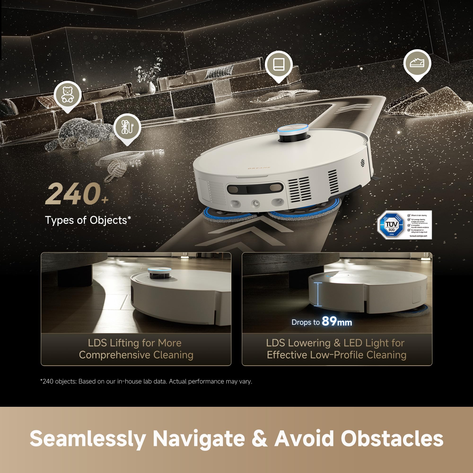 Robot Vacuum and Mop with Multi-Mop System, Up to 30,000Pa Suction, Obstacle Avoidance, Auto Empty & Mop Washing