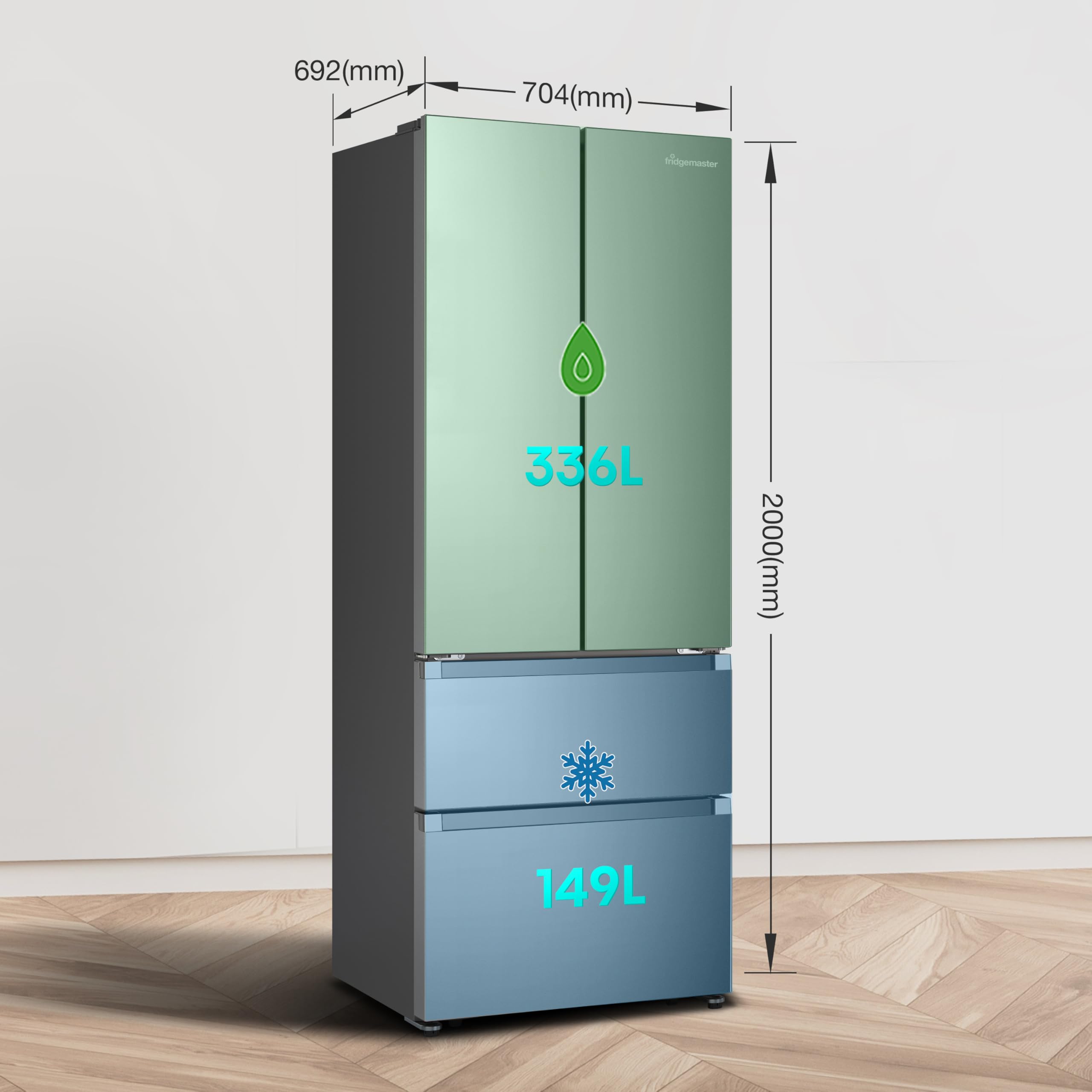 French Door Fridge Freezer, 485L Capacity, Total No Frost, Silver, 70cm Wide