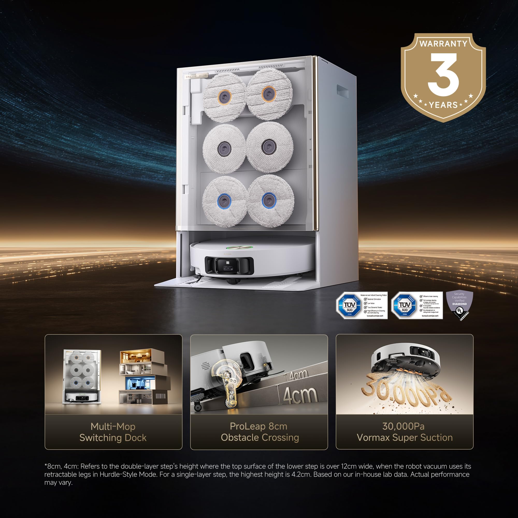 Robot Vacuum and Mop with Multi-Mop System, Up to 30,000Pa Suction, Obstacle Avoidance, Auto Empty & Mop Washing