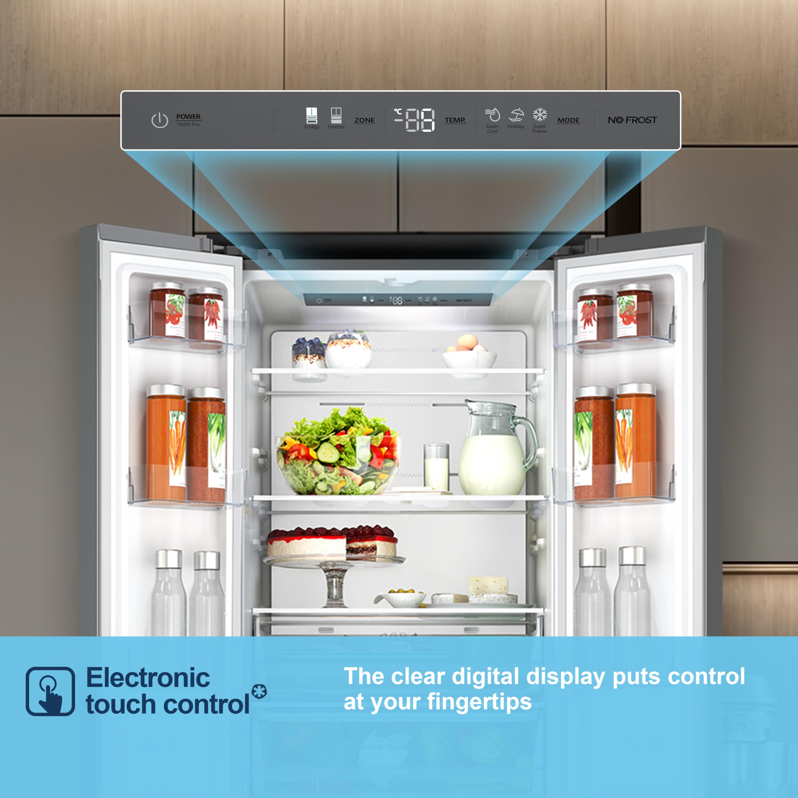 French Door Fridge Freezer, 485L Capacity, Total No Frost, Silver, 70cm Wide